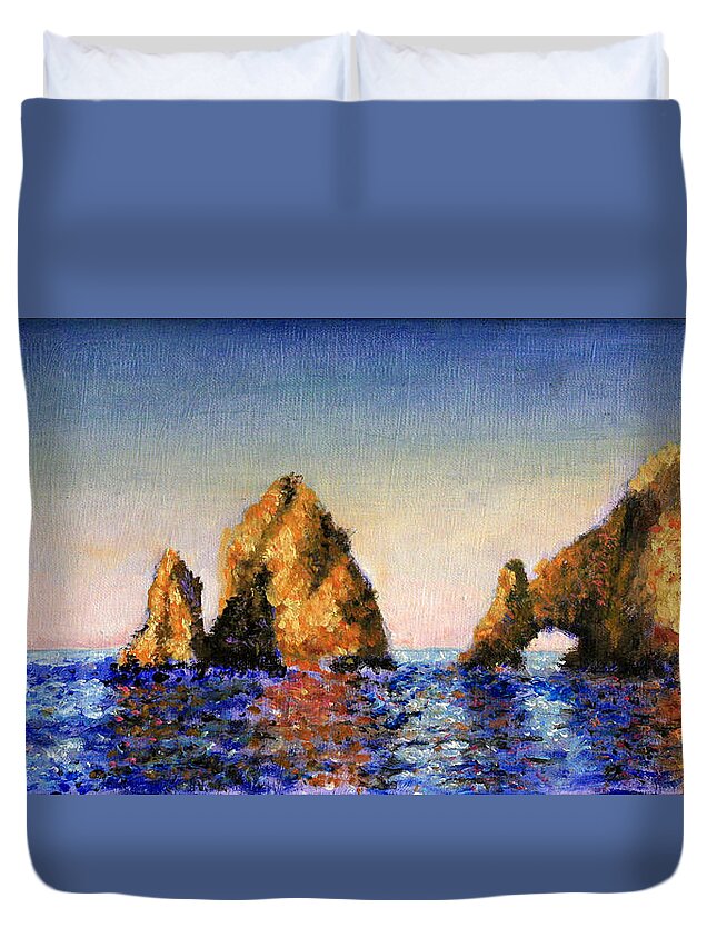 Ocean Duvet Cover featuring the painting Los acantilados de Cabo San Lucas by David Zimmerman