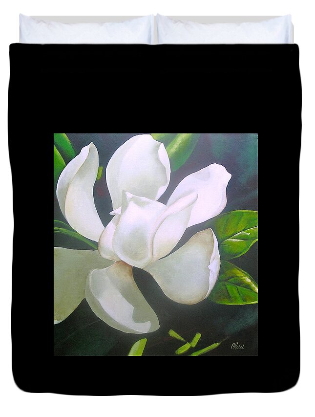 Magnolia Duvet Cover featuring the painting Magnolia Delight Painting by Chris Hobel
