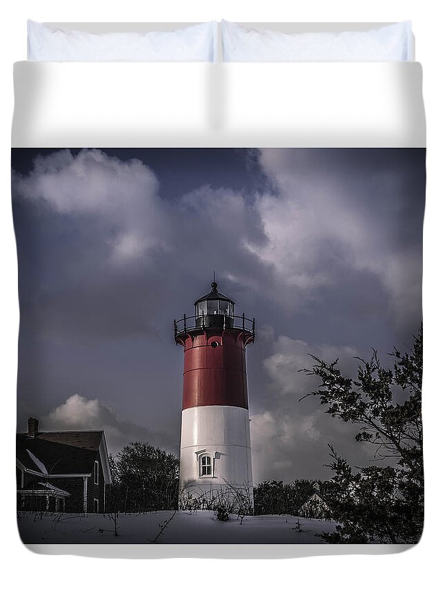Nauset Light House Duvet Cover featuring the photograph Nauset Light by Mary Clough