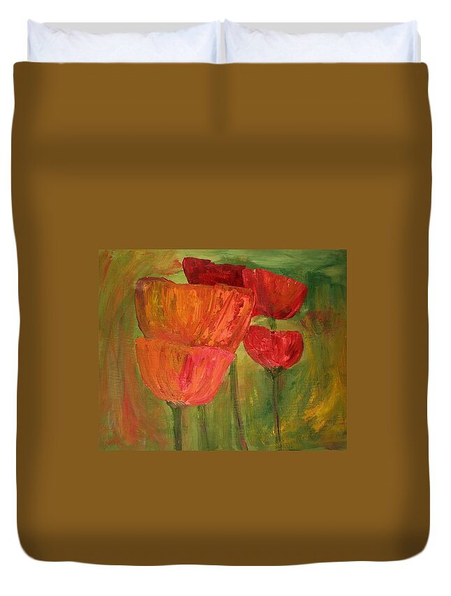 Flowers Duvet Cover featuring the painting Poppies 2 by Julie Lueders 