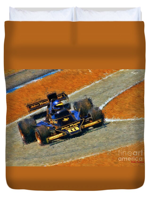  Ronnie Peterson Duvet Cover featuring the photograph Ronnie Peterson's 1974 JPS Lotus by Blake Richards