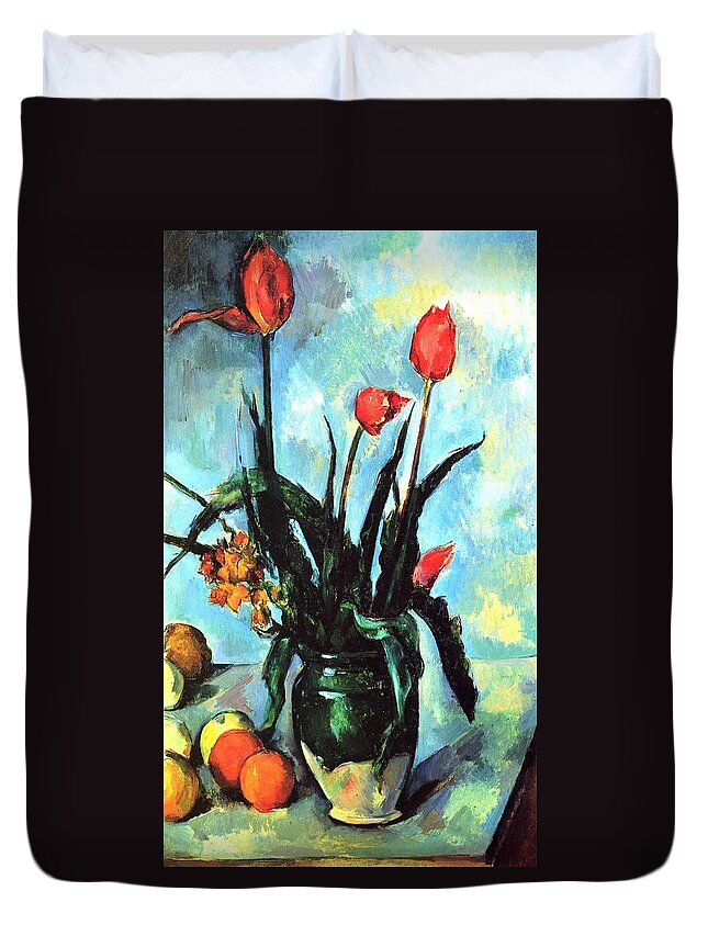 Cezanne Duvet Cover featuring the painting Tulips in a Vase by Paul Cezanne