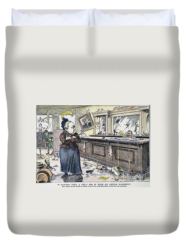 1901 Duvet Cover featuring the painting Carry Nation Cartoon, 1901 #2 by Granger