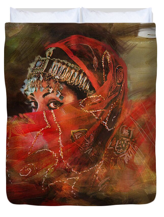 Attan Dance Duvet Cover featuring the painting 002 Pakhtun B by Mahnoor Shah