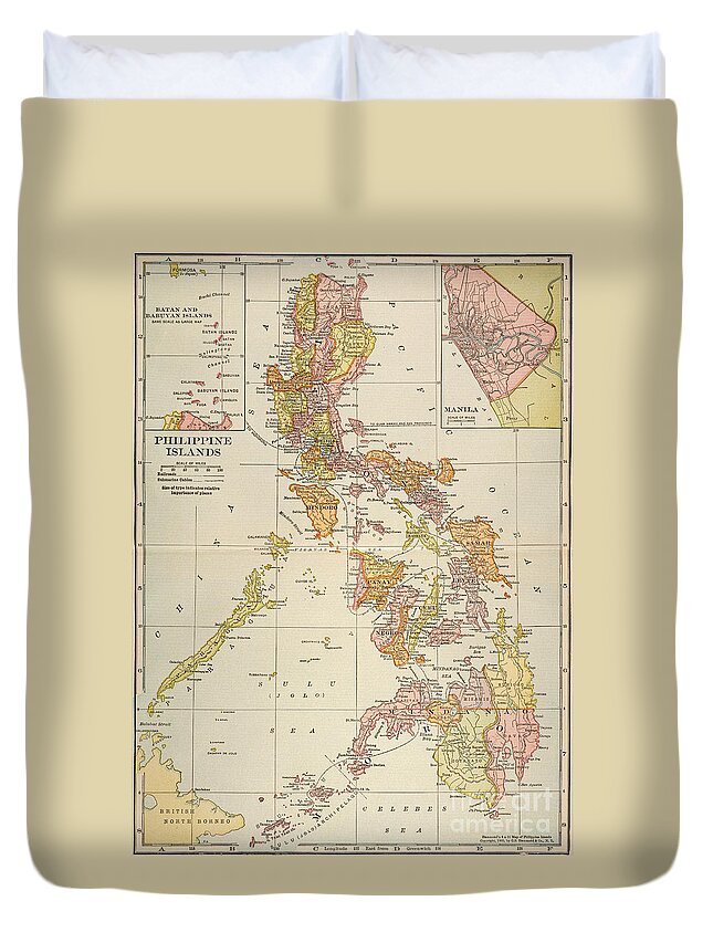 1905 Duvet Cover featuring the painting Map: Philippines, 1905 #0065390 by Granger