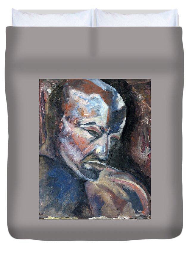  Duvet Cover featuring the painting 01323 Thinker by AnneKarin Glass