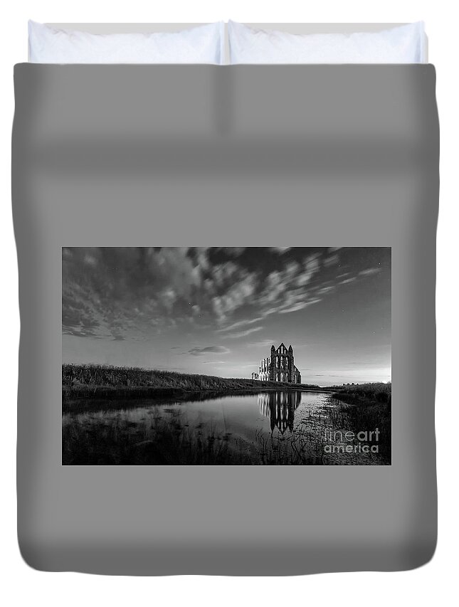 England Duvet Cover featuring the photograph 02-29am in Whitby BW by Mariusz Talarek