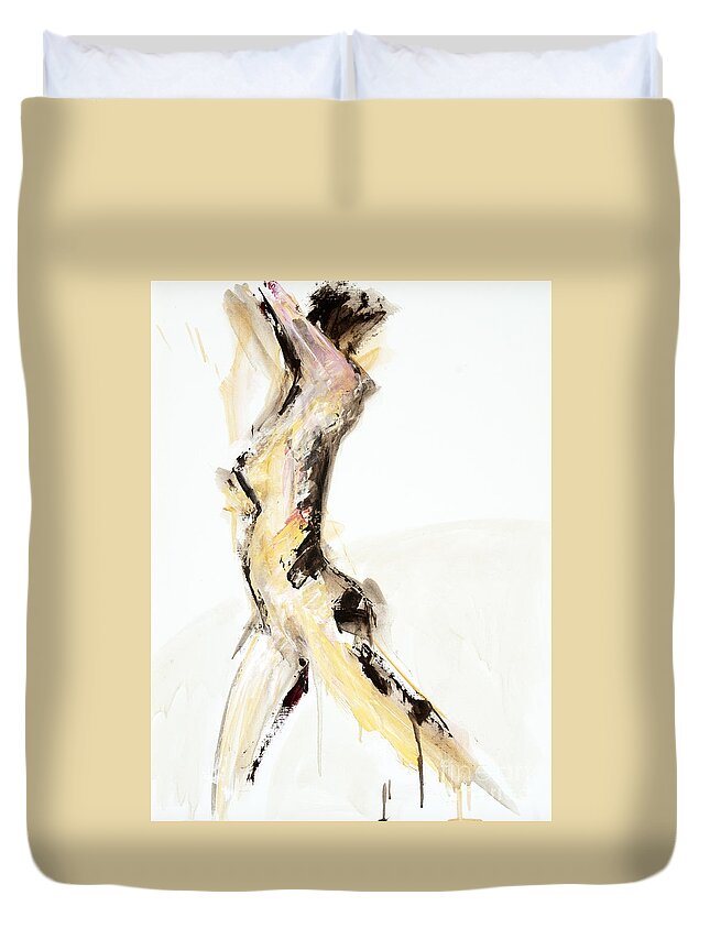 Female Duvet Cover featuring the painting 04938 Stretching by AnneKarin Glass