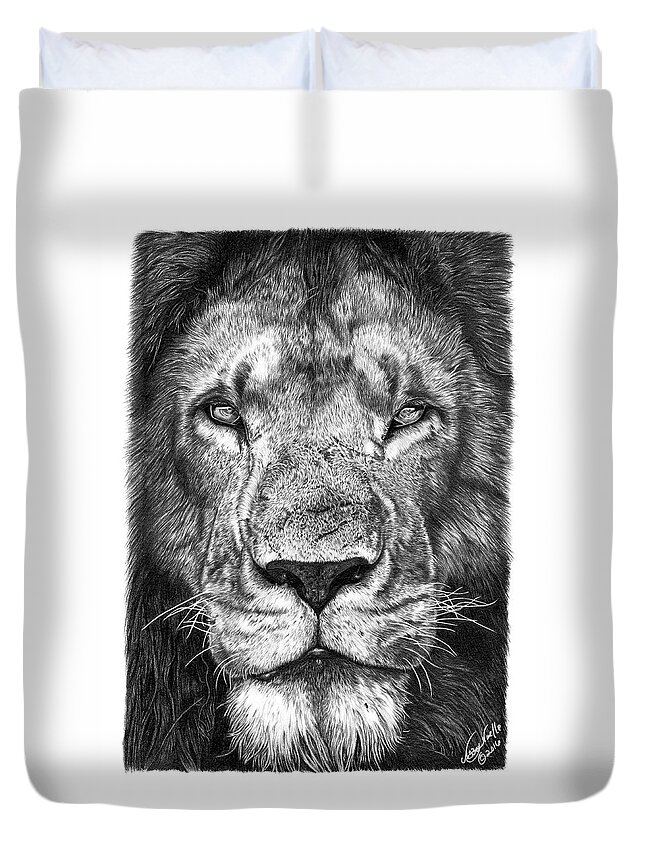 Graphite Duvet Cover featuring the drawing 059 - Lorien the Lion by Abbey Noelle