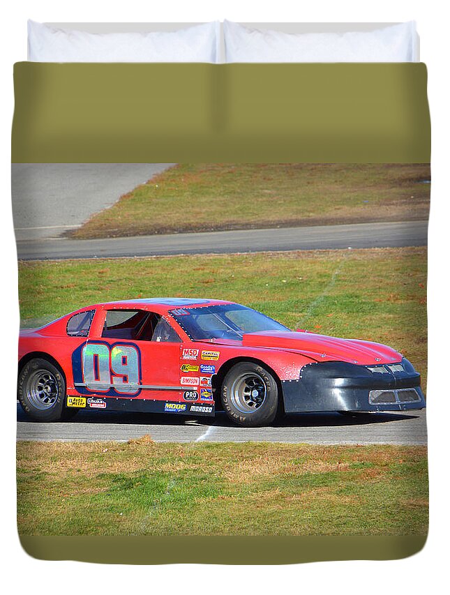 Thompson Speedway Duvet Cover featuring the photograph 09 on Pit Lane by Mike Martin