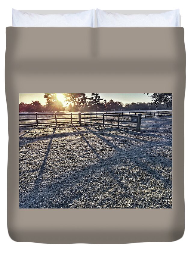 Bitter Duvet Cover featuring the photograph A frosty paddock #1 by Tom Gowanlock
