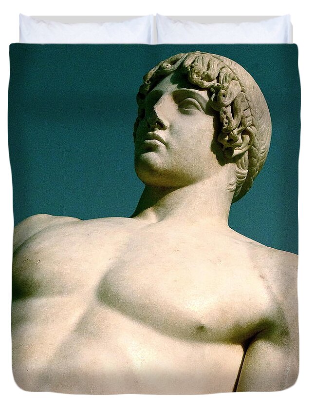 Greek Sculpture Duvet Cover featuring the photograph A Hero's Life #1 by Ira Shander