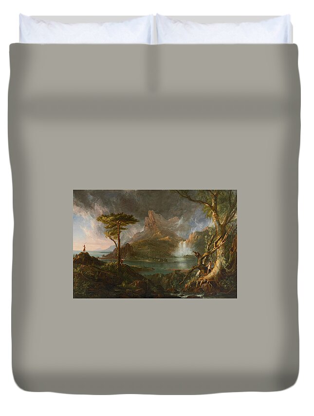 Thomas Cole Duvet Cover featuring the painting A Wild Scene #1 by MotionAge Designs