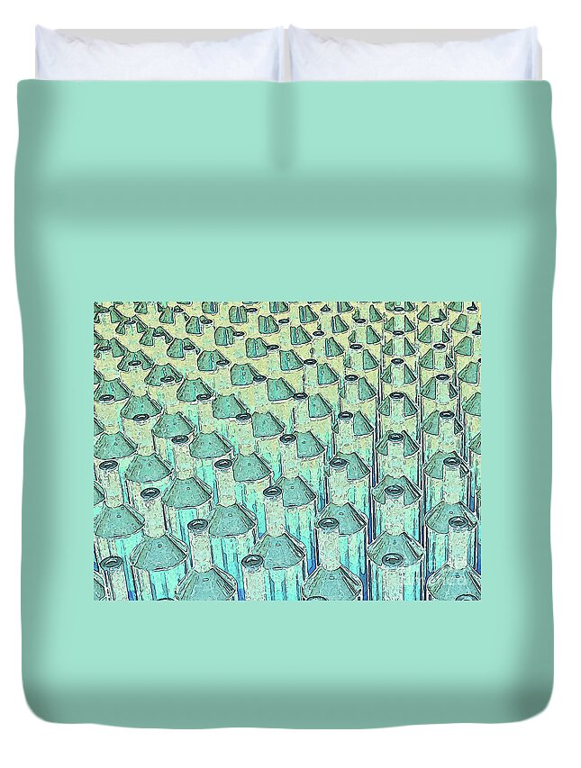 Bottles Duvet Cover featuring the digital art Abstract Green Glass Bottles #1 by Phil Perkins