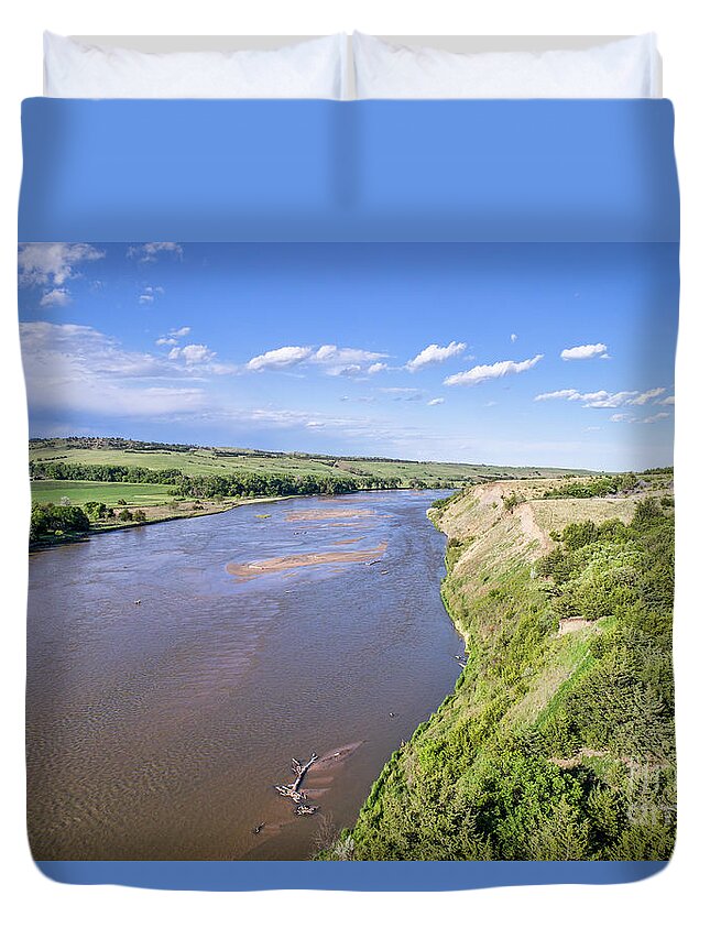 Nebraska Duvet Cover featuring the photograph aerial view of Niobrara River in Nebraska Sand Hills #1 by Marek Uliasz