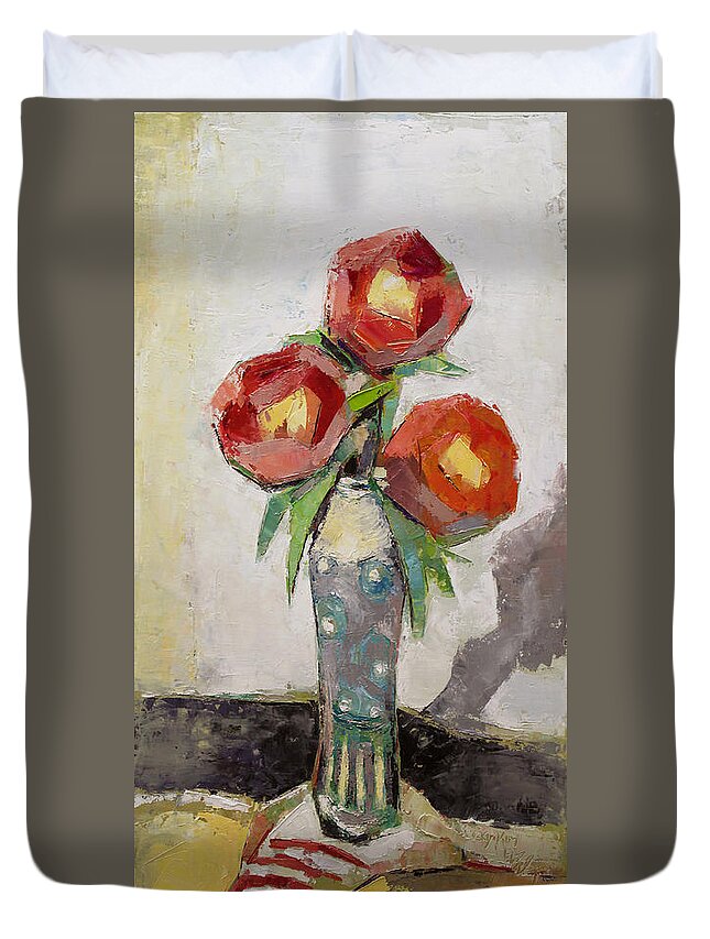 Oil Duvet Cover featuring the painting Aesthetic #1 by Becky Kim