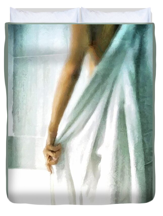 Woman Duvet Cover featuring the digital art After the bath #1 by Gun Legler