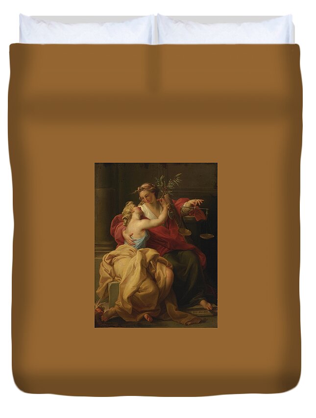 Circle Of Pompeo Batoni Duvet Cover featuring the painting Allegory of Peace and Justice #2 by Circle of Pompeo Batoni