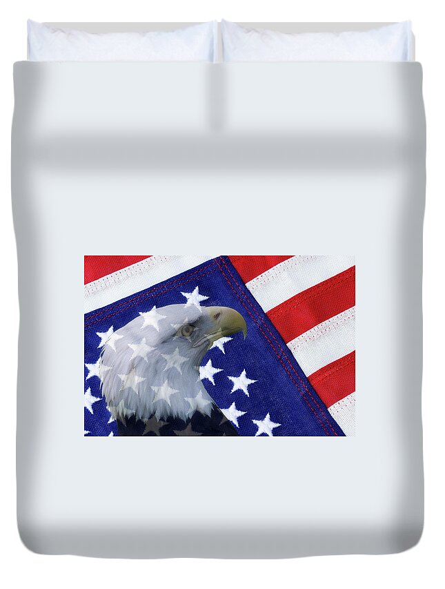 Eagle Duvet Cover featuring the photograph American Flag and Bald Eagle #1 by Jill Lang