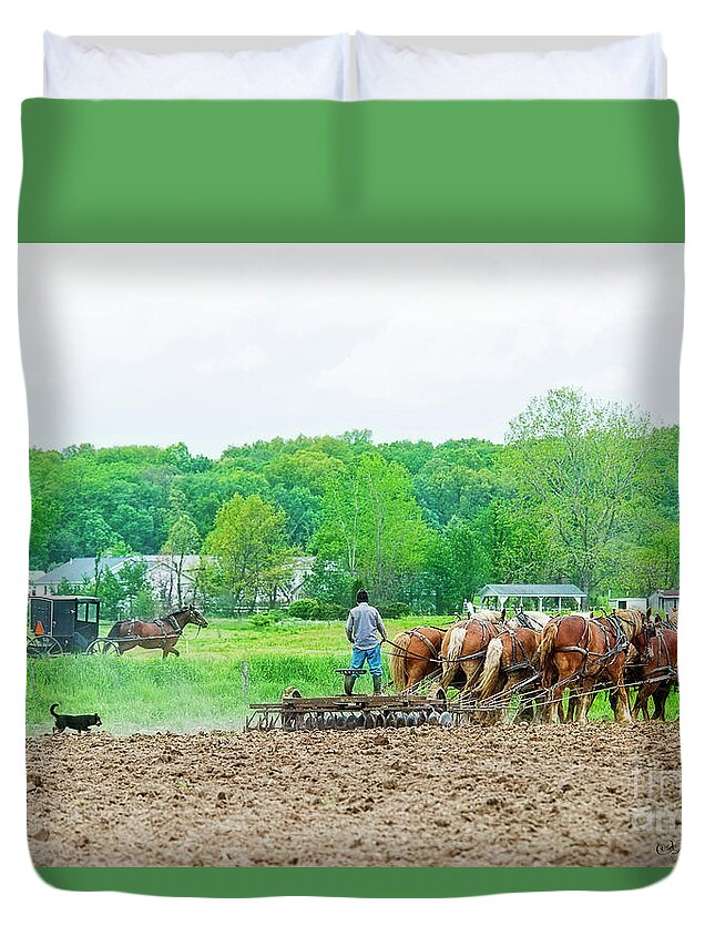 Amish Duvet Cover featuring the photograph Amish Boy Disking #1 by David Arment