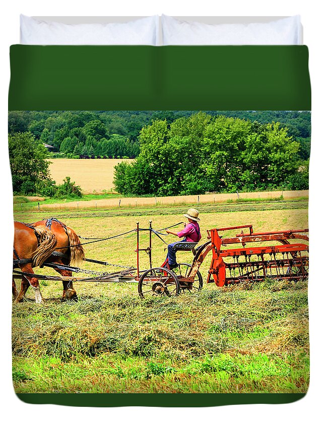 Young Duvet Cover featuring the photograph Amish Farming #1 by Chris Smith