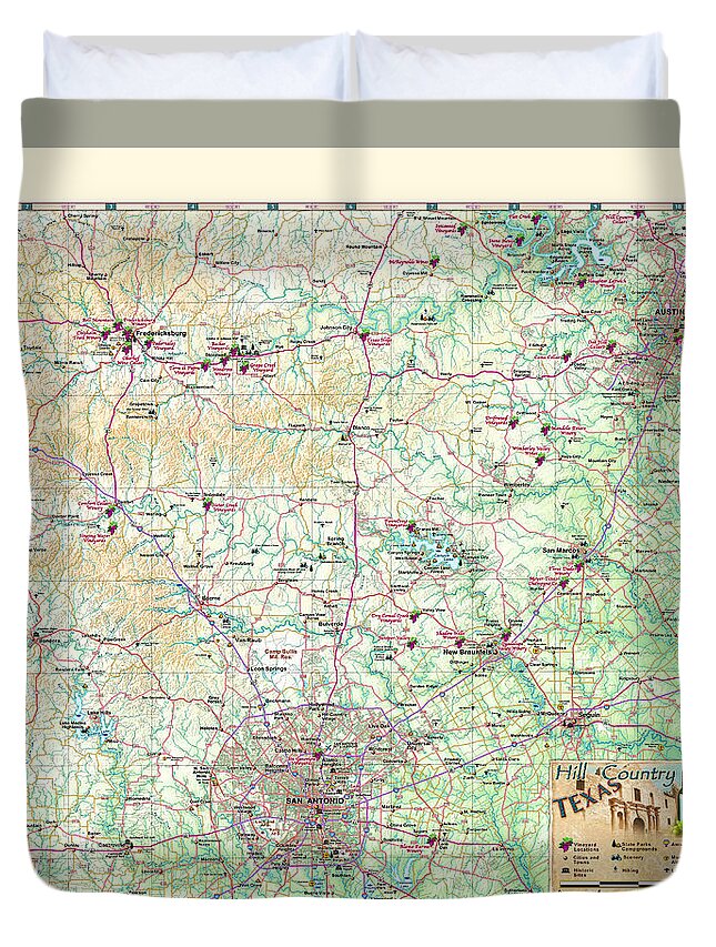 Texas Duvet Cover featuring the digital art Texas Hill Country Map by Texas Map Store