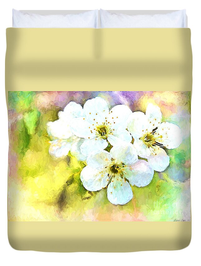 Nature Duvet Cover featuring the photograph Apple Blossom Painted effect #1 by Debbie Portwood