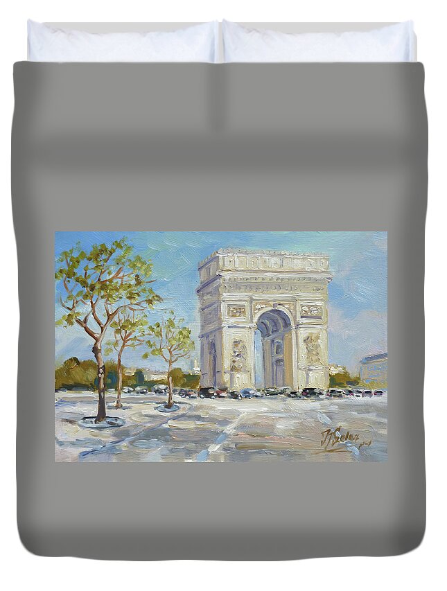 Paris Duvet Cover featuring the painting Arc de Triomphe, Paris #2 by Irek Szelag