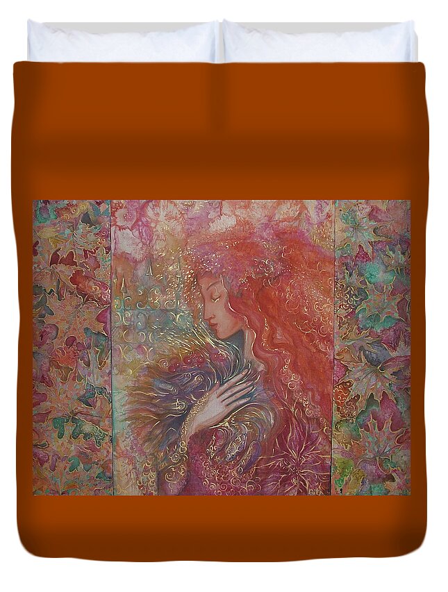 Silk Duvet Cover featuring the painting Autumn #1 by Rita Fetisov