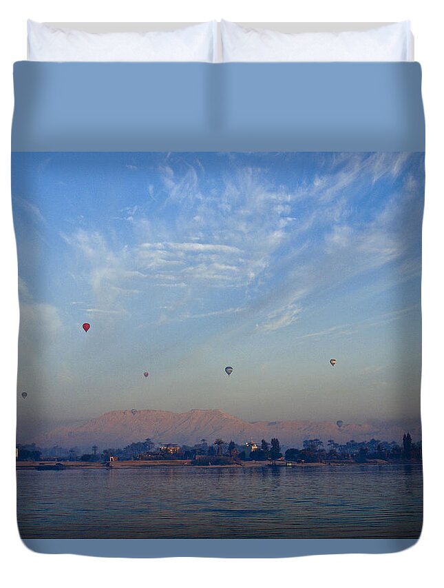 Egypt Duvet Cover featuring the photograph Ballooning Over the Nile #1 by Michele Burgess
