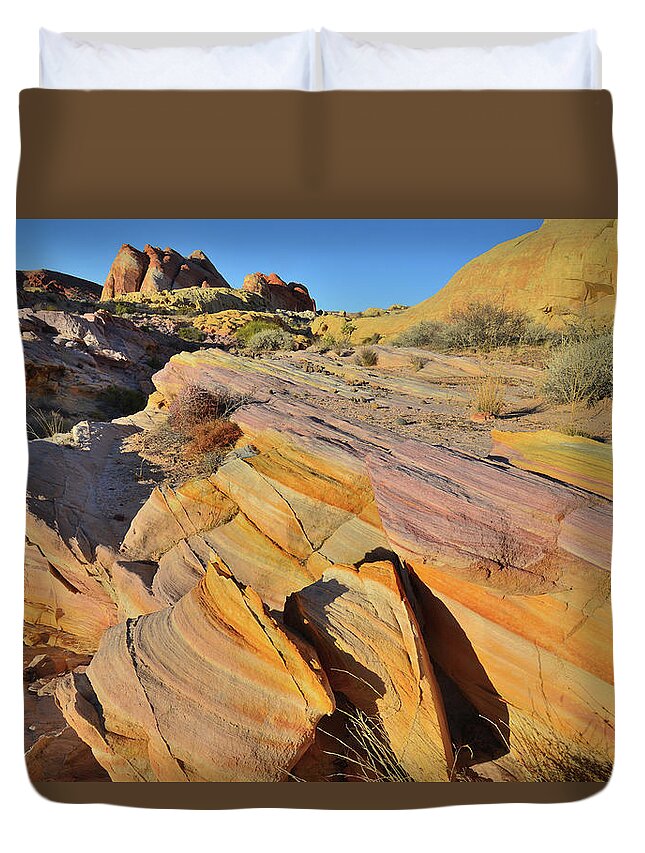 Valley Of Fire State Park Duvet Cover featuring the photograph Bands of Colorful Sandstone in Valley of Fire #1 by Ray Mathis