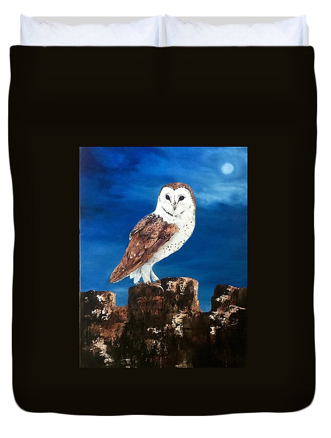 Owl Duvet Cover featuring the painting Barn Owl #1 by Jean Walker