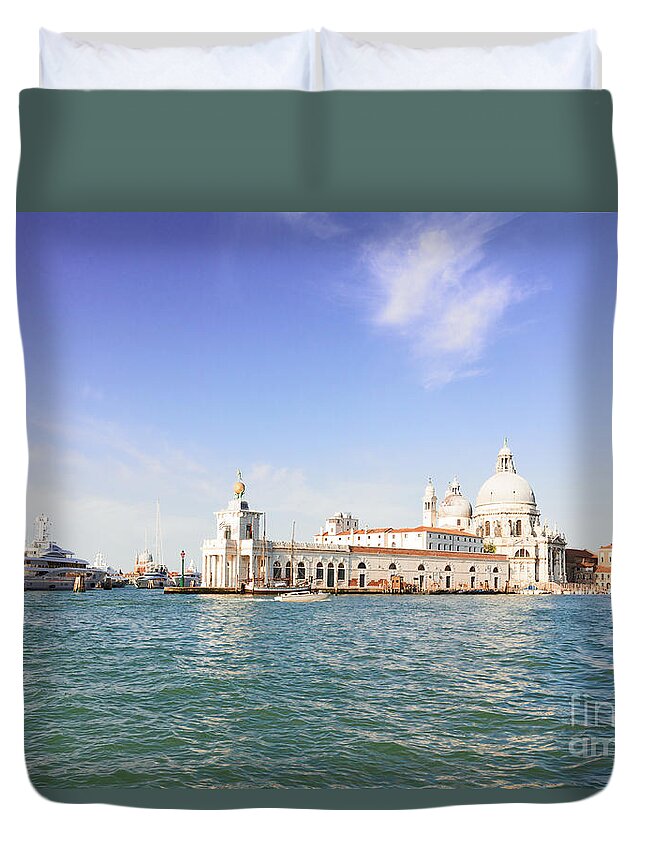 Venezia Duvet Cover featuring the photograph Basilica Santa Maria della Salute and Dogana by Anastasy Yarmolovich