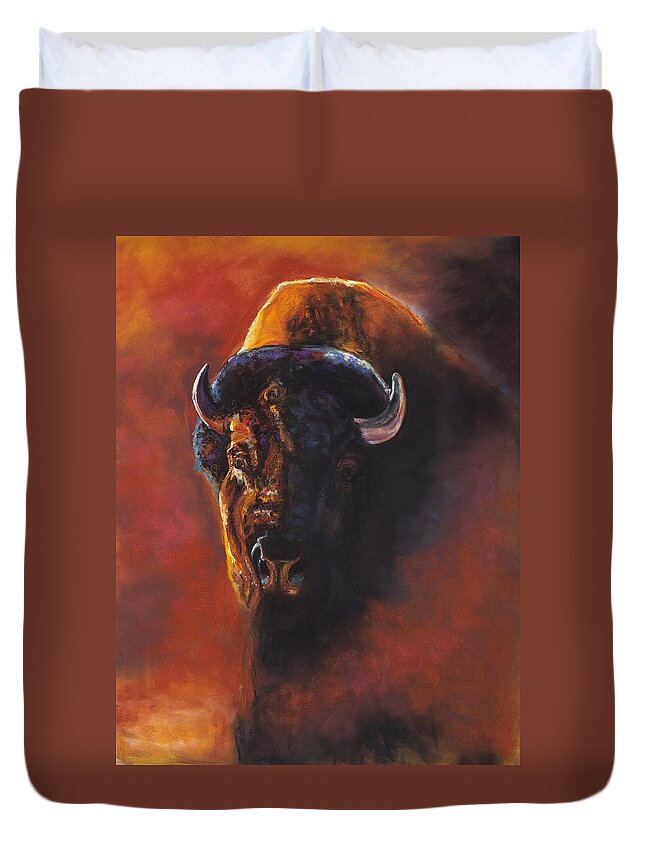 Buffalo Duvet Cover featuring the painting Basking In The Evening Glow #1 by Frances Marino