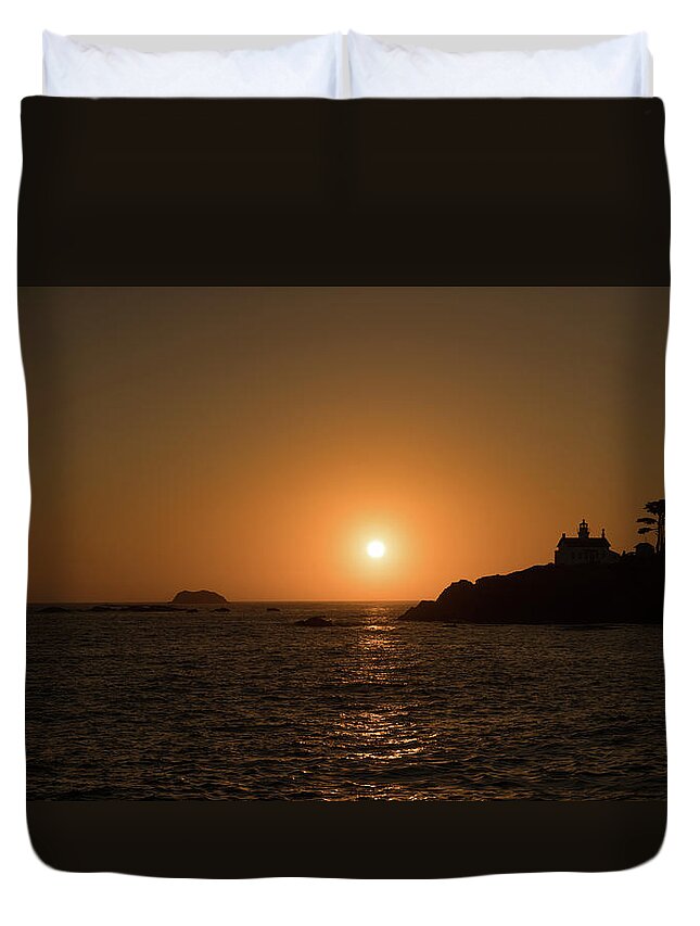 California Duvet Cover featuring the photograph Battery Point Lighthouse Sunset Crescent City California #1 by Lawrence S Richardson Jr