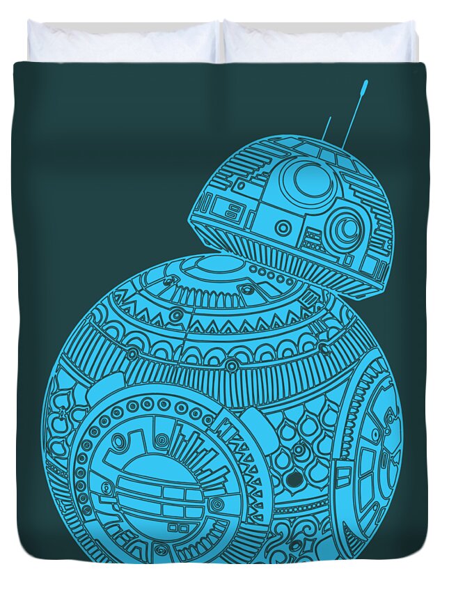 Bb8 Duvet Cover featuring the mixed media BB8 DROID - Star Wars Art, Blue #3 by Studio Grafiikka
