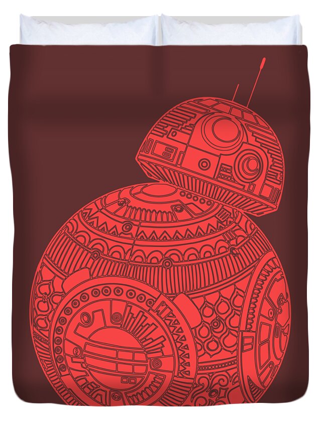 Bb8 Duvet Cover featuring the mixed media BB8 DROID - Star Wars Art, Red by Studio Grafiikka