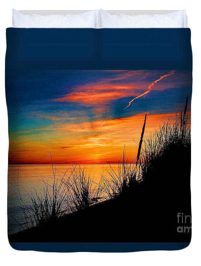 Ludington State Park Duvet Cover featuring the photograph Grassn and Sky by Randall Cogle