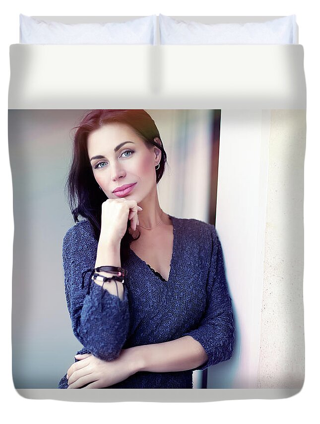 Adult Duvet Cover featuring the photograph Beautiful woman outdoors #1 by Anna Om