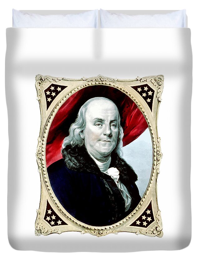 Benjamin Franklin Duvet Cover featuring the painting Ben Franklin - Two by War Is Hell Store