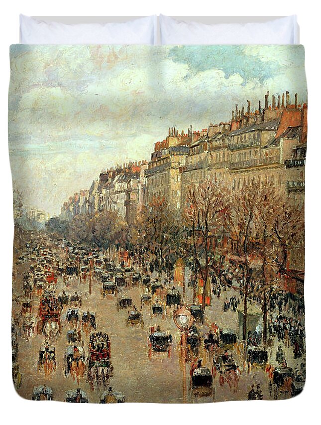Boulevard Montmarte Duvet Cover featuring the painting Boulevard Montmarte #3 by Camille Pissarro
