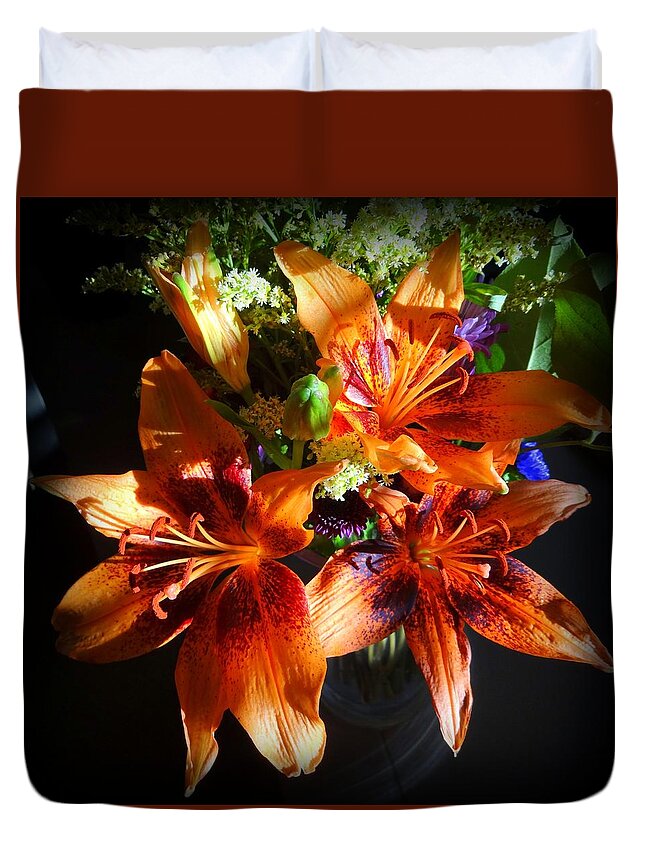 Lilies Duvet Cover featuring the photograph Bouquet #1 by Donna Spadola