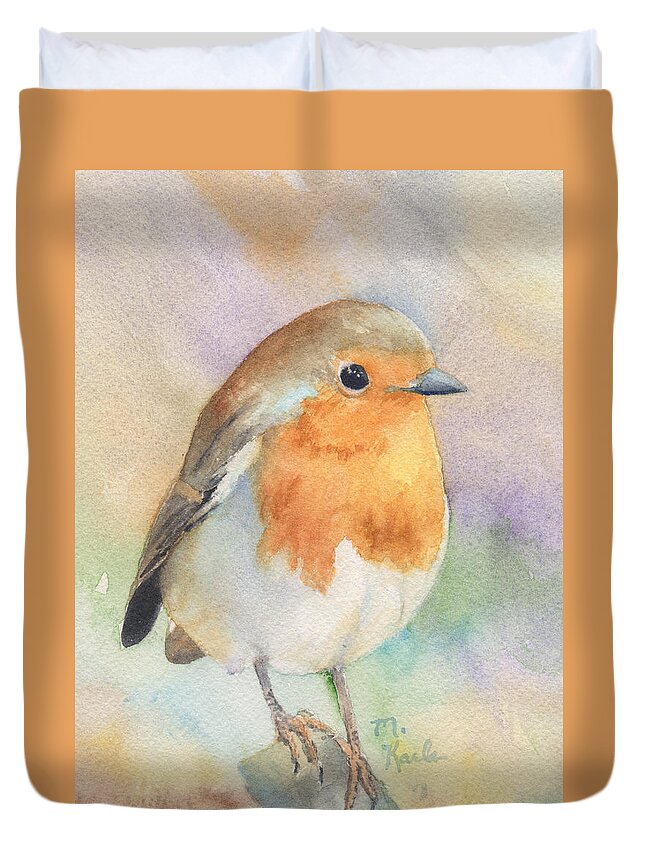 Bird Duvet Cover featuring the painting British Robin by Marsha Karle