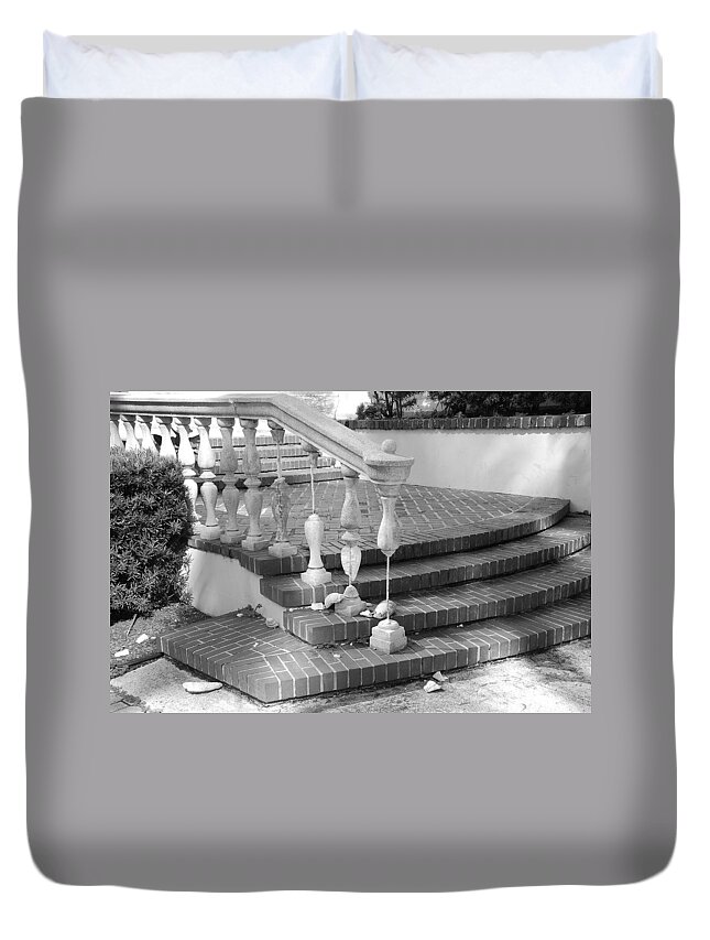 Street Scene Duvet Cover featuring the photograph Broken Rail #1 by Rob Hans