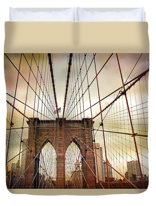 Bridge Duvet Cover featuring the photograph Brooklyn Bridge Approach by Jessica Jenney