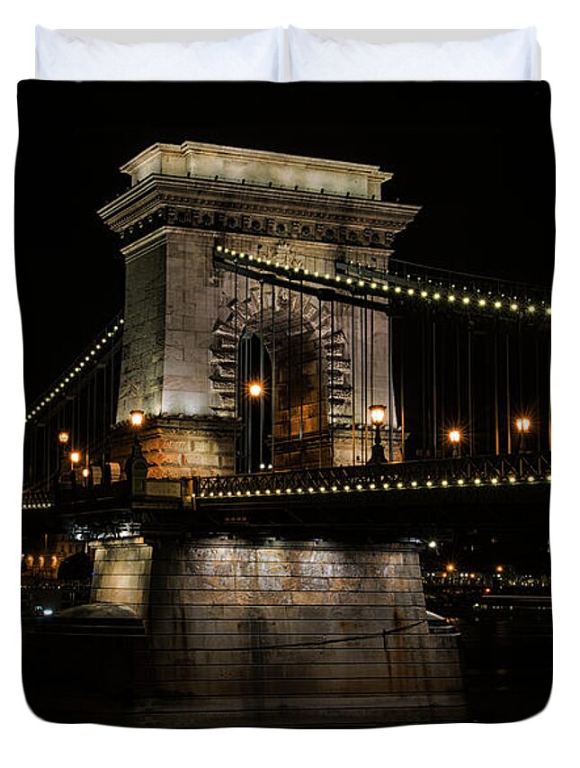 Tourism Duvet Cover featuring the photograph Budapest at night. #1 by Jaroslaw Blaminsky