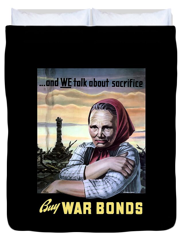 Wwii Duvet Cover featuring the painting Buy War Bonds #1 by War Is Hell Store