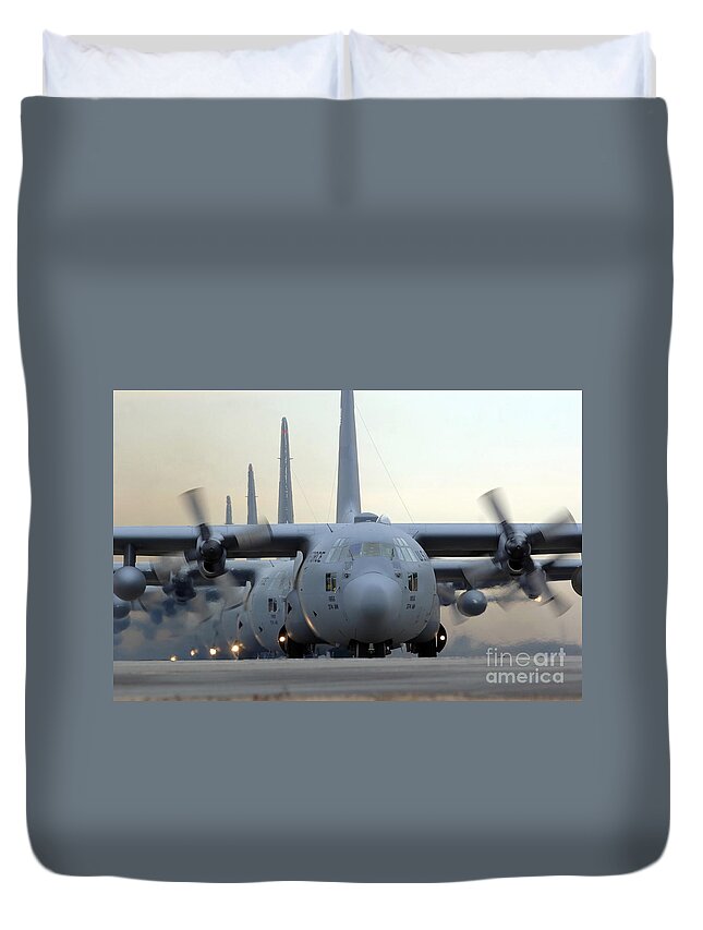 Color Image Duvet Cover featuring the photograph C-130 Hercules Aircraft Taxi #1 by Stocktrek Images