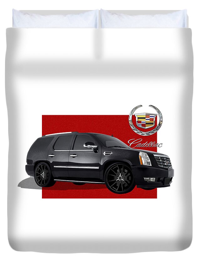 �cadillac� By Serge Averbukh Duvet Cover featuring the photograph Cadillac Escalade with 3 D Badge by Serge Averbukh