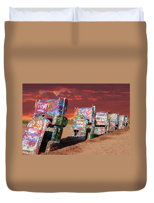 Cadillac Duvet Cover featuring the photograph Cadillac Ranch #1 by Carolyn D'Alessandro